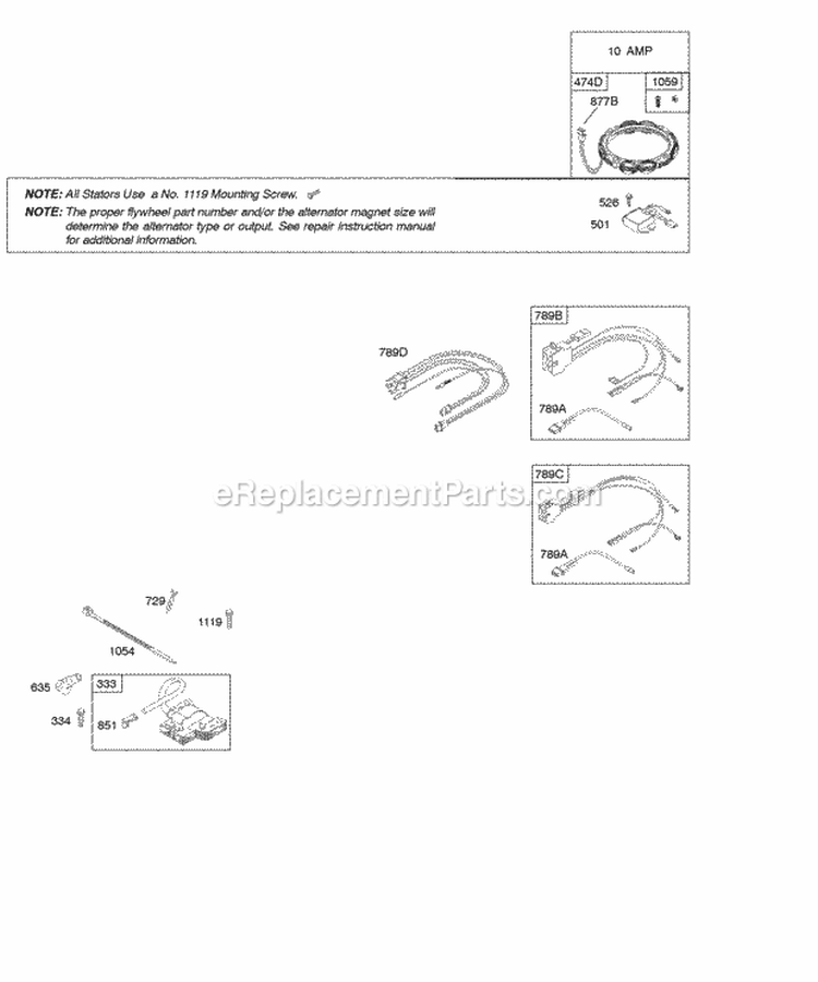 Alternators Ignition Diagram and Parts List for 446877-0025-E1  Briggs and Stratton Engine